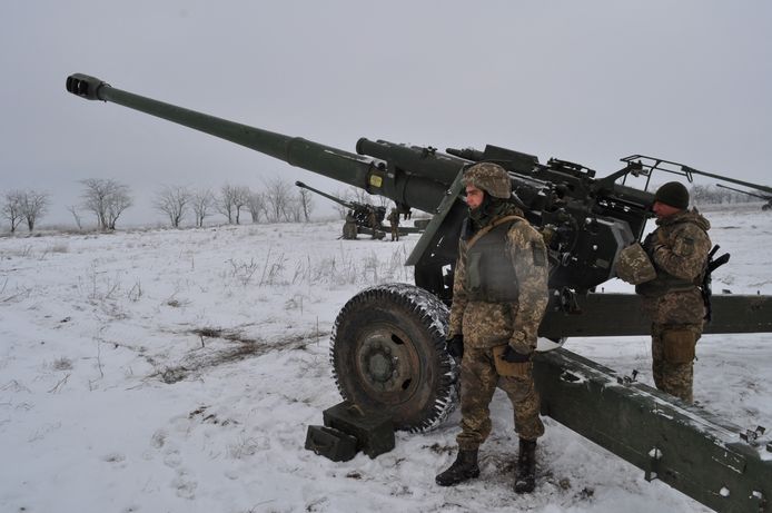 Oekraïense soldaten aan de grens.