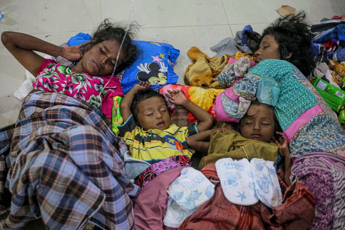 Rohingya refugees in a temporary shelter in Indonesia.