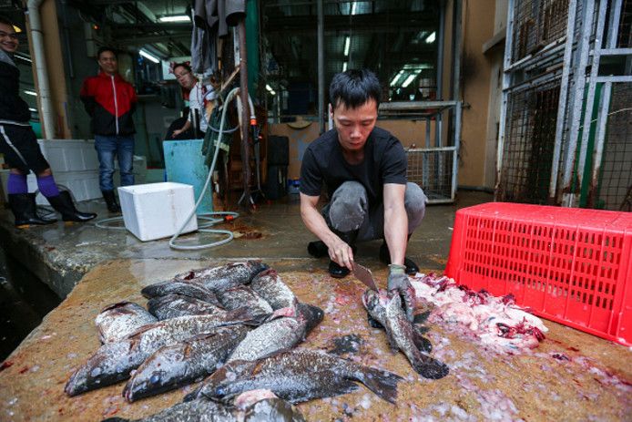 Archiefbeeld van de vismarkt in Wuhan.