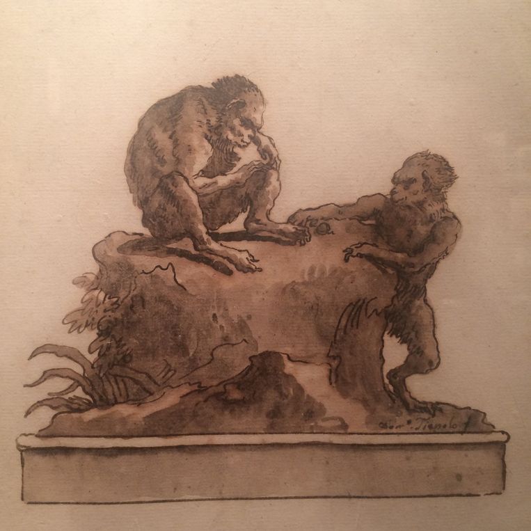 null Beeld Giovani Battista Tiepolo, Two monkeys on a Rock.