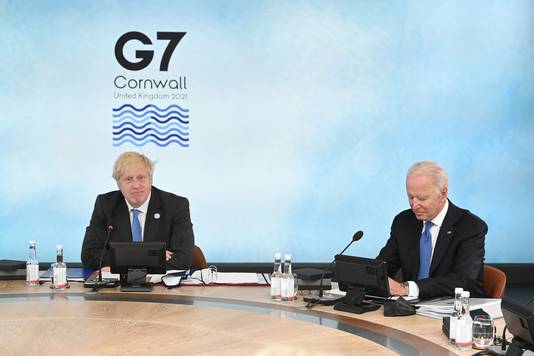 Boris Johnson en Joe Biden tijdens de G7-top in Cornwall eerder deze zomer.