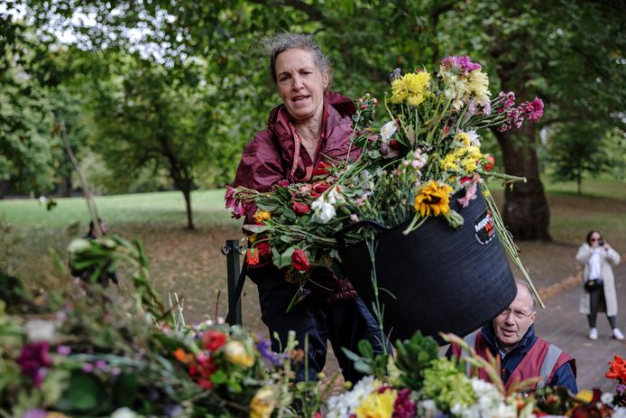 Vrijwilligers halen bloemen voor de Queen weg uit Londense parken.