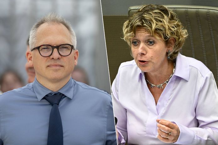 Links: Vlaams minister van Financiën Matthias Diependaele (N-VA). Gaat hij mee in het voorstel van Vlaams parlementsleden Katrien Schryvers (rechts) en Peter Van Rompuy?