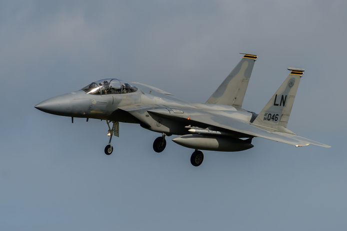 Een Amerikaanse F15 tijdens een testvlucht. (Archieffoto)