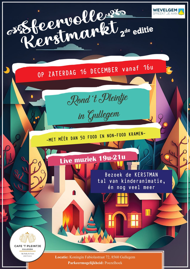 Zaterdag kerstmarkt rond café ’t Pleintje in Gullegem Foto hln.be