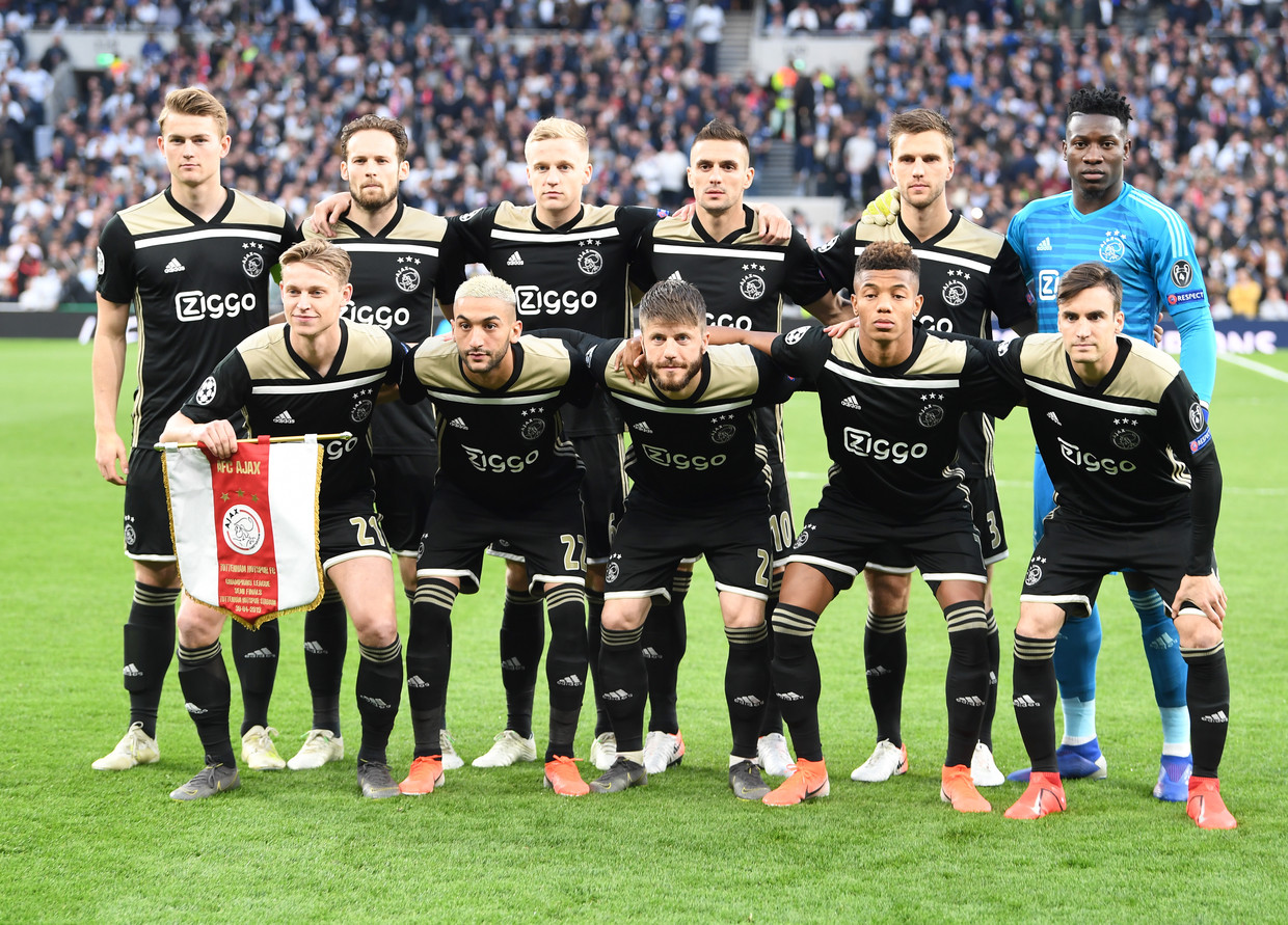 De spelers van Ajax voor de halve finale tegen Tottenham Hotspur.  Beeld EPA
