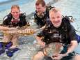 Jostiband oefent voor onderwaterconcert in Belgisch aquarium en maakt muziek op 10 meter diepte