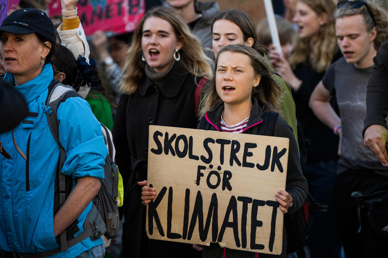Greta Thunberg  tijdens een eerdere betoging van Fridays for Future.