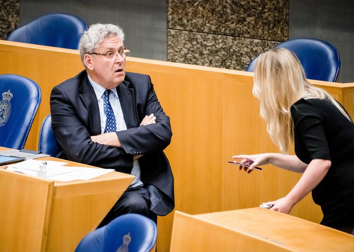 Henk Krol en Femke Merel van Kooten eind mei tijdens het verantwoordingsdebat in de Tweede Kamer over het jaar 2019.