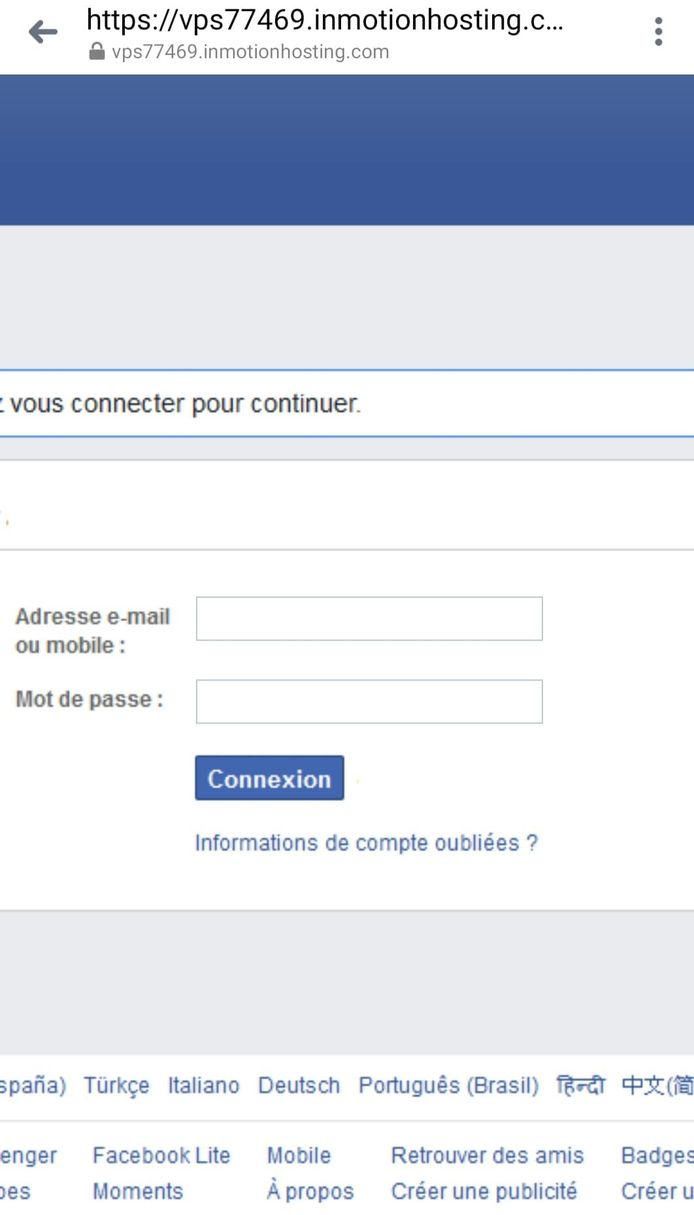 La page Facebook frauduleuse qui vous invite à vous (re)connecter.