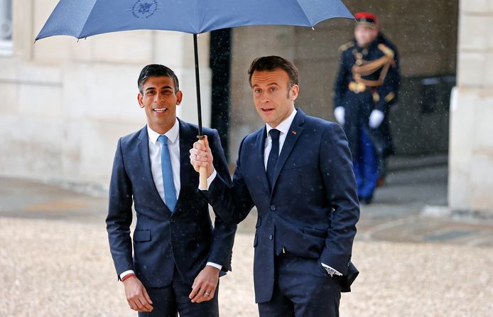 De Britse premier Rishi Sunak en de Franse president Emmanuel Macron.