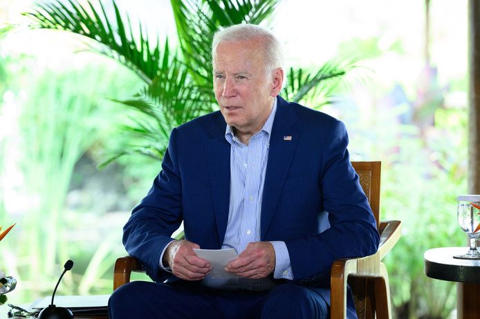 De Amerikaanse president Joe Biden op de top in Bali.