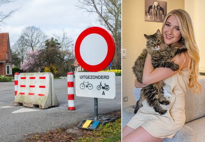 Het nieuwsjaar in Stabroek. Links: knip in Plantinlaan krijgt versterking van betonblokken na vandalisme, rechts: Selena Ali met katje Lee