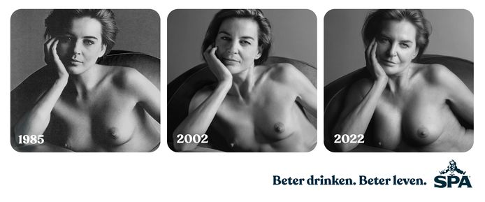 Image de la campagne de Spa avec le mannequin Linda Deplacie, aujourd'hui âgée de 61 ans