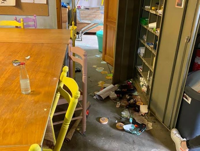 De ravage in de lokalen van de chiromeisjes was groot.
