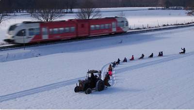 Rail Away in de Achterhoekse sneeuw: ‘Beelden die we normaal in Oostenrijk of Zwitserland schieten’