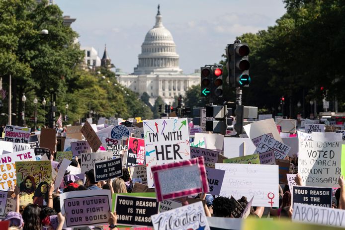 Archiefbeeld. Vrouwenrechtenactivisten protesteren tegen de Texaanse anti-abortuswet aan het Capitool in Washington.