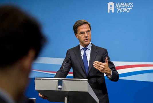 Premier Mark Rutte tijdens de persconferentie aansluitend op de wekelijkse ministerraad.