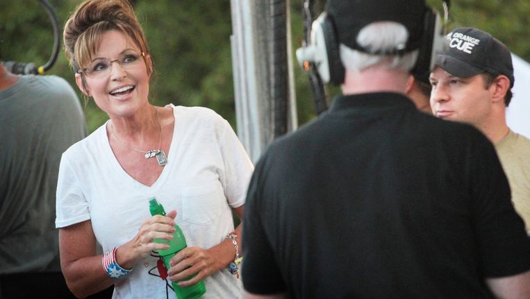 Sarah Palin, afgelopen vrijdag, tijdens haar bustoer. Beeld afp