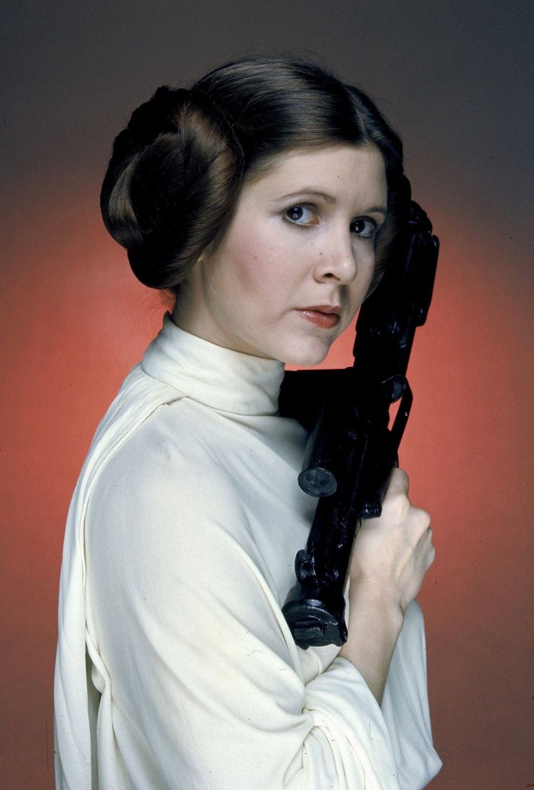 Carrie Fisher als prinses Leia Organa in 1977. Beeld Photo News
