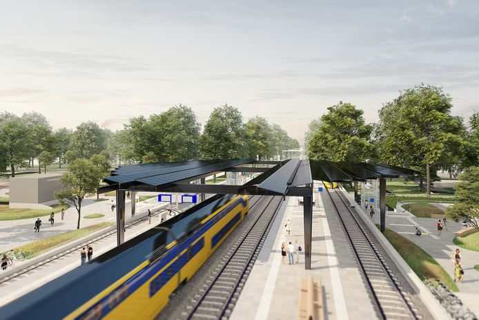 Illustratie van station Delft-Zuid als het straks compleet is verbouwd