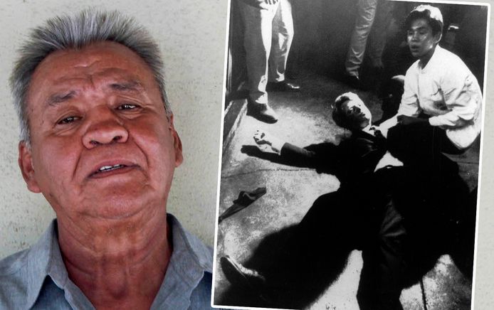 Juan Romero vandaag (links). Rechts zie je hem op de iconische foto uit 1968, naast het lichaam van RFK.