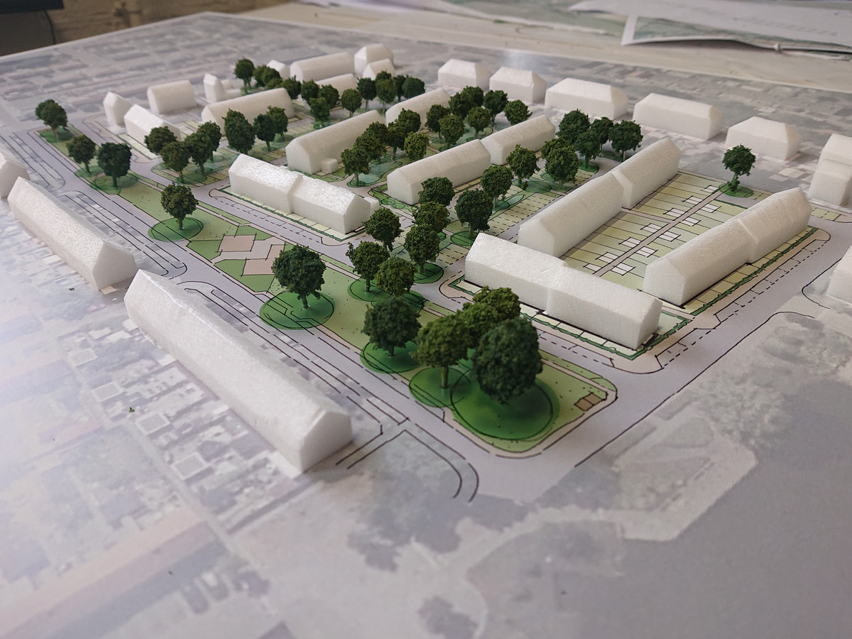 Een maquette van de nieuwe wijk in de Haarwijk. Woningcorporatie Poort6 krijgt bijna vier ton subsidie van de provincie voor de bouw.
