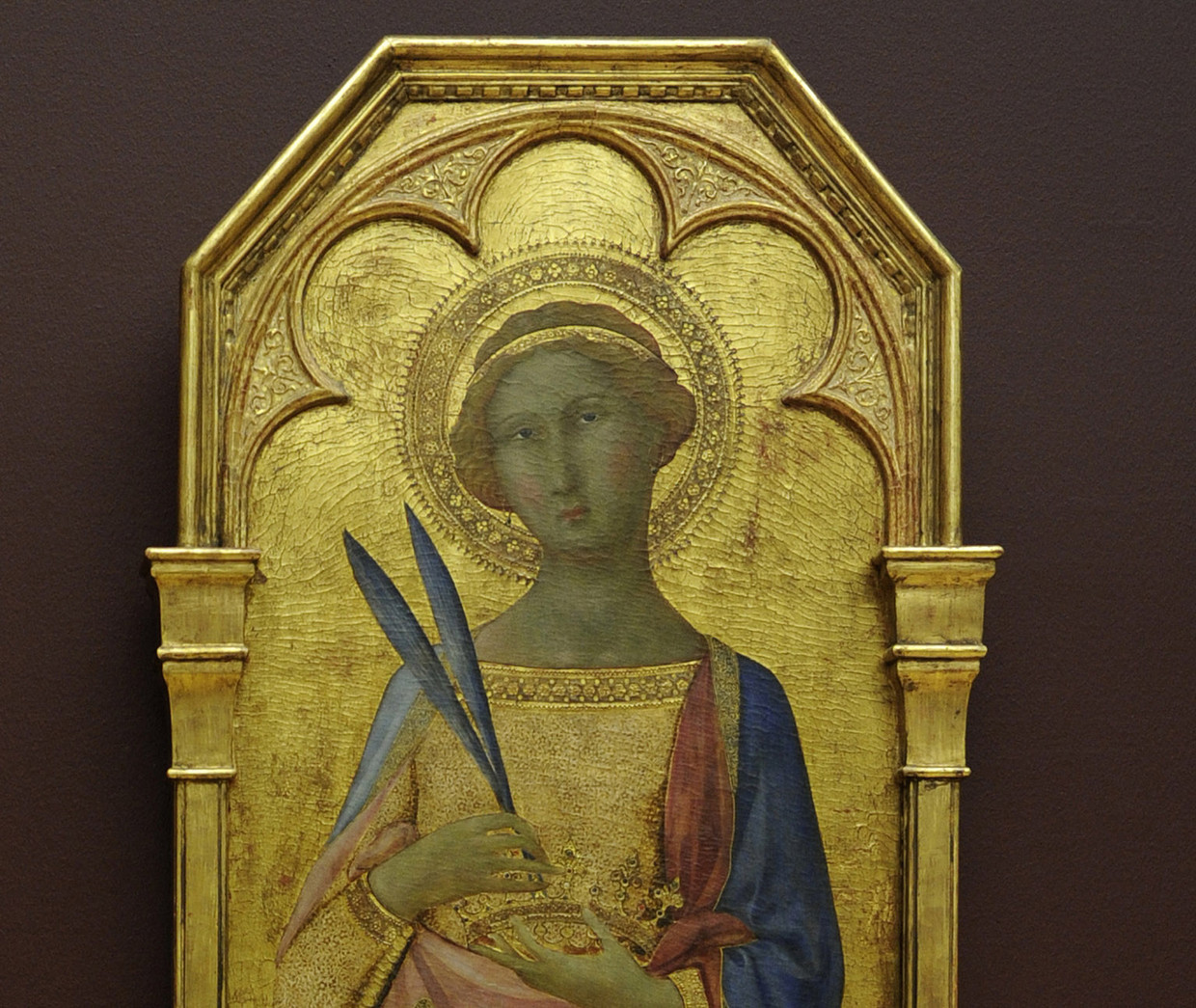 De heilige Corona op een altaarstuk uit de kathedraal van Siena, circa 1350, nu in het nationaal kunstmuseum in Kopenhagen.
