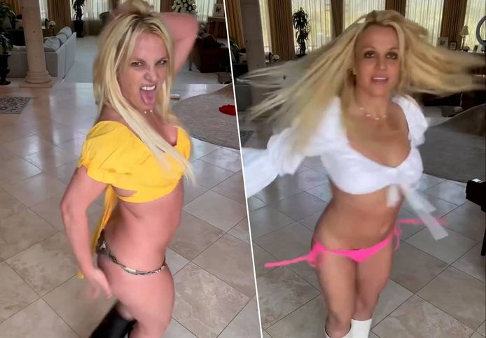 Britney Spears aan het dansen in onthullende kledij