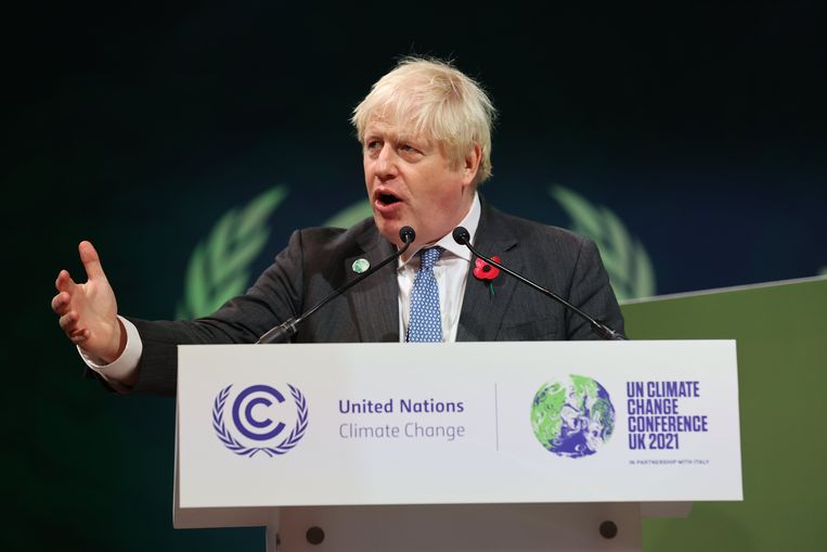 Brits premier Boris Johnson waarschuwde wereldleiders in Glasgow voor een klimaatramp. Beeld Photo News
