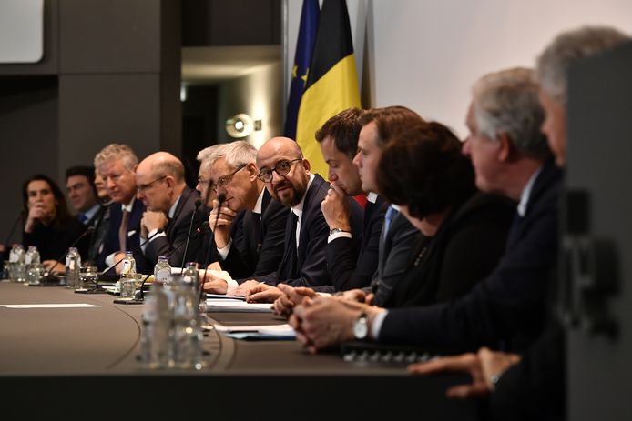 De eerste persconferentie van de regering-Michel II afgelopen week.