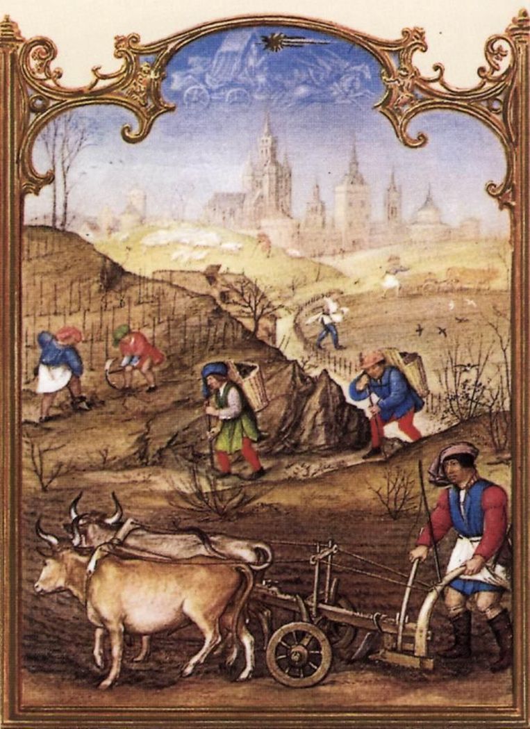 Ploegen, ca. 1510, uit het gebedenboek Brevarium-Grimani. Beeld  