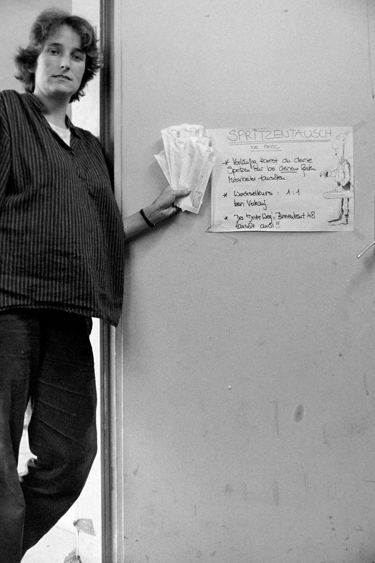 Aki Herlyn in 1986. ‘Wij ruilden oude spuiten voor nieuwe en ­gaven meteen voorlichting.’ Beeld Torsten Schmidt (www.tschmidt.works)