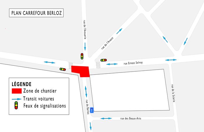 Chantier du tram du carrefour Berloz.
