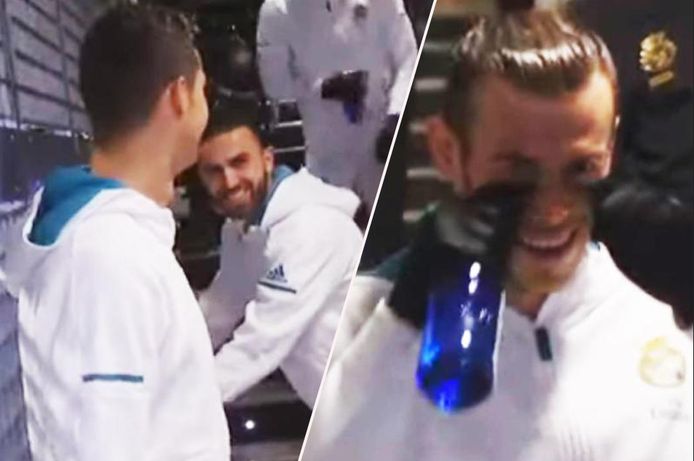 Ronaldo maakt een grapje over Messi, ploegmaats Bale en Mayoral konden er wel mee lachen.