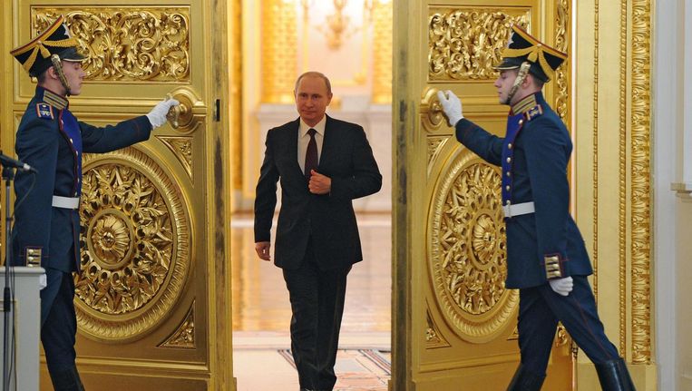 De Russische president Poetin in het Kremlin Beeld afp