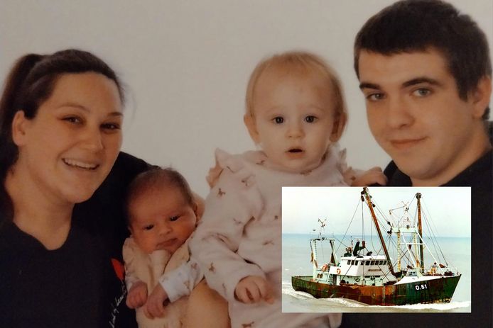 Michael Hubert met zijn gezin. Hij overleed op Vissersboot O51 STORMVOGEL (inzet).