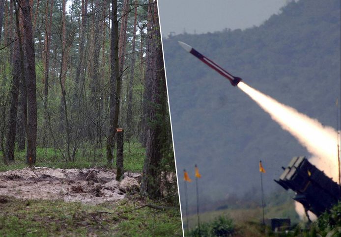 Links: de plaats waar het militaire object gevonden werd. Rechts: Illustratiebeeld van een Russische raket.