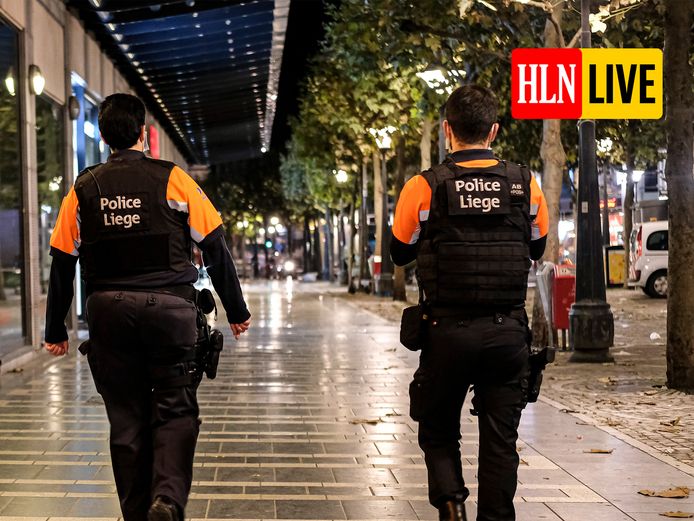 Agenten tijdens een patrouille rond de coronamaatregelen in Luik, beeld ter illustratie.