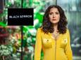 Beeld uit het zesde seizoen van Black mirror, waar actrice Salma Hayek in speelt. Het nieuwe seizoen van Black mirror is vanaf 14 juni 2023 te zien op Netflix.