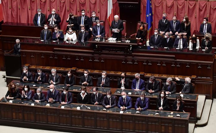 President Mattarella tijdens zijn eedaflegging in het parlement in Rome.