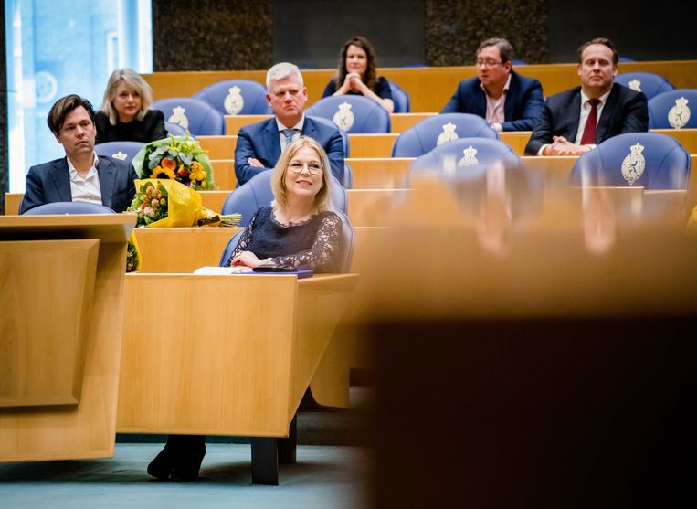 Madeleine van Toorenburg (CDA) tijdens het afscheid van afzwaaiende Kamerleden. Beeld ANP