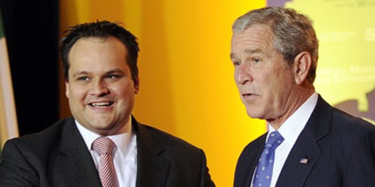 Jan Kees de Jager met president Bush zaterdag. (ANP) Beeld 