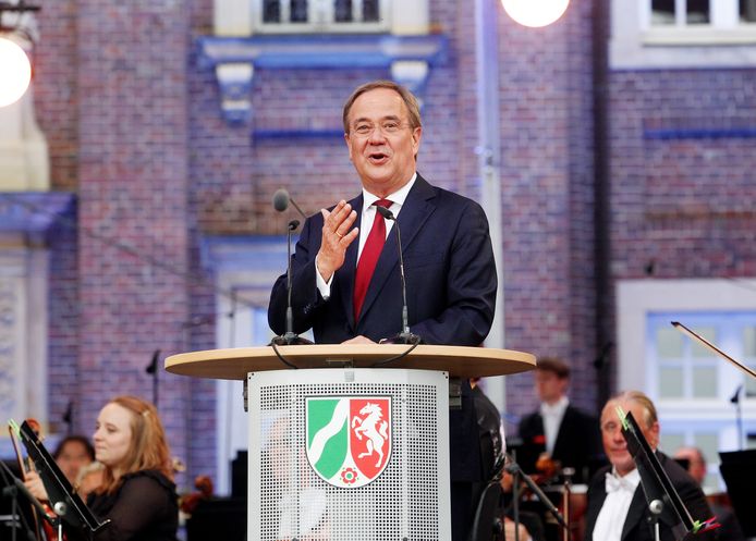 Armin Laschet zaterdag tijdens de verkiezingsaftrap.