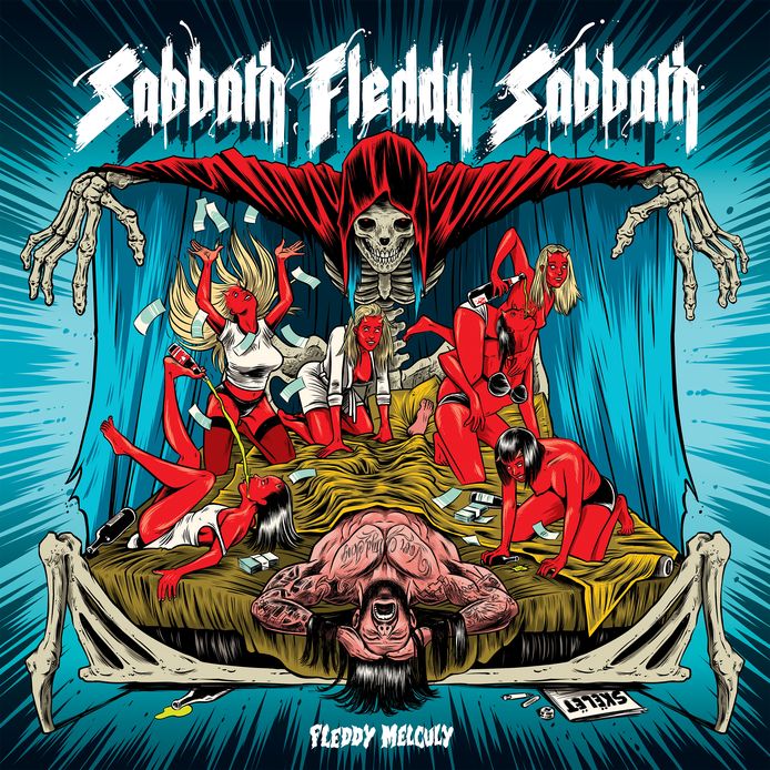 De hoes van de nieuwe plaat, een parodie op 'Sabbath Bloody Sabbath' van Black Sabbath.