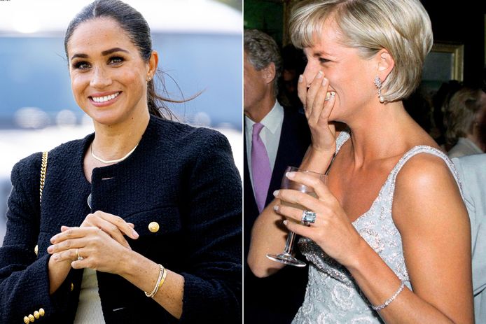 Left: Meghan Markle.  Right: Princess Diana