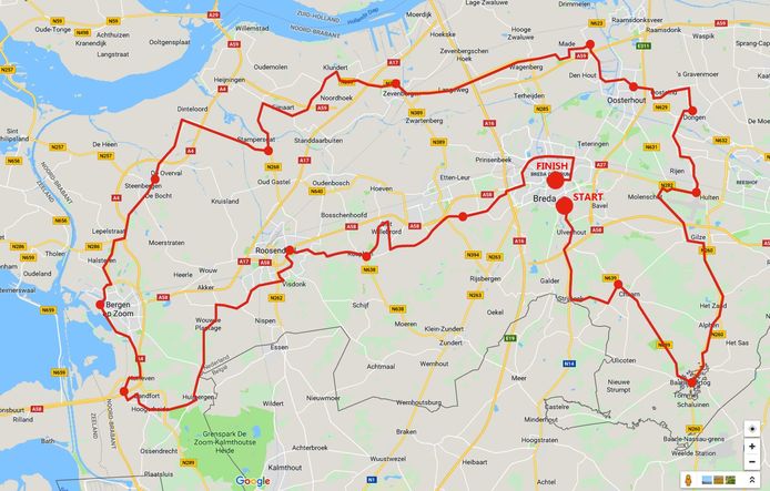 De route van de Vuelta 2020 door West-Brabant.