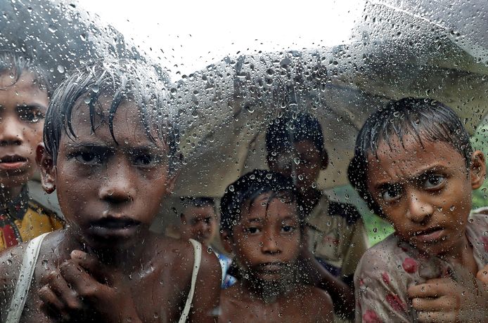 Rohingyakinderen in een vluchtelingenkamp in Bangladesh.