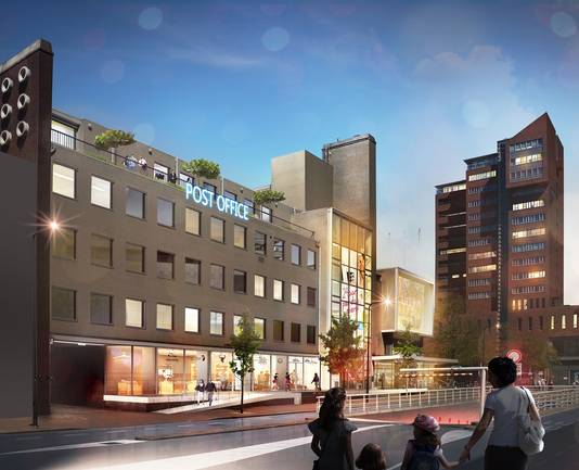 Artist impression van de kantoorvleugel