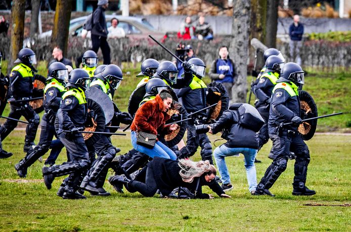 De politie greep zondagmiddag in tijdens een demonstratie op het Malieveld.